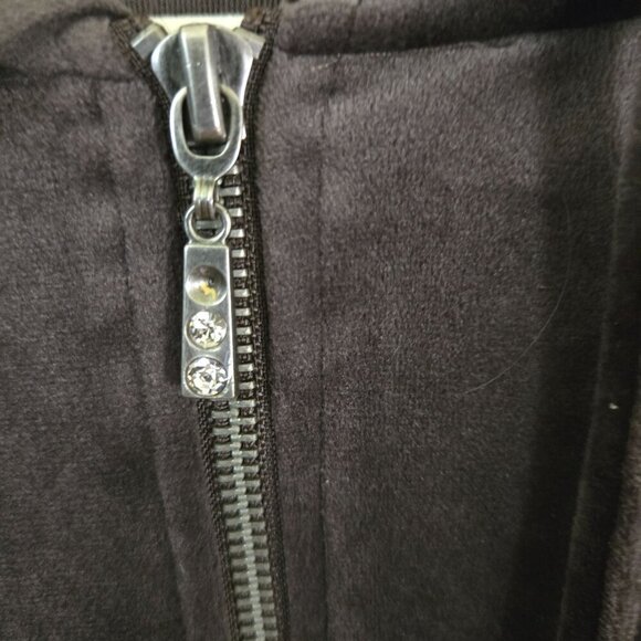 Cable & Gauge Chocolate Brown Velour  1/2 Zip Rhinestone Tunic Hoodie Size M - Picture 4 of 5